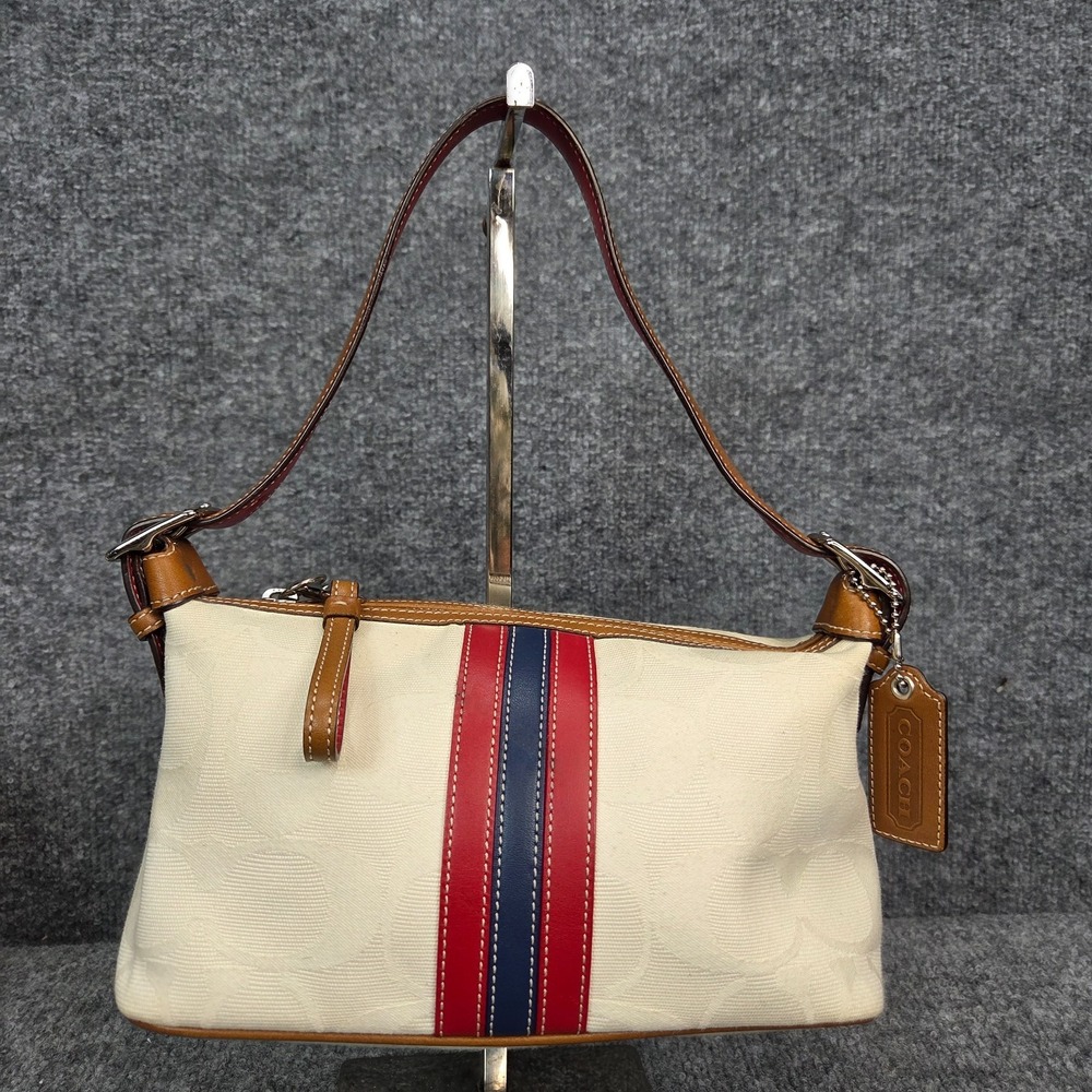 Coach Vintage Canvas Leather‎ Bag Mini Sufflette Baguette Purse Patriotic y2k